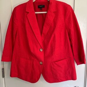 Talbots Woman Red Dot Textured Blazer Jacket Cotton Lined Pockets Size 14W